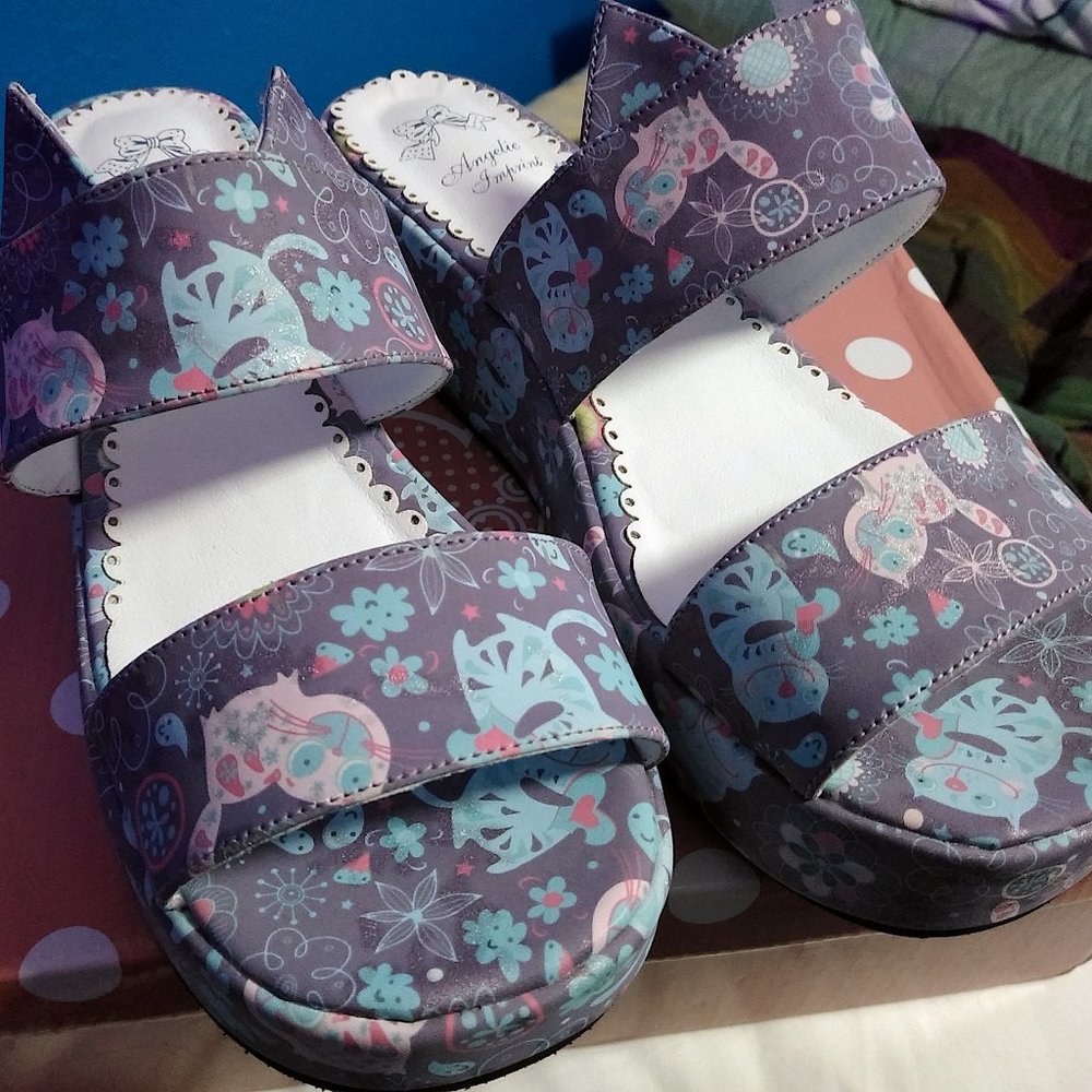 Angelic Imprint purple cat floral lolita sandals